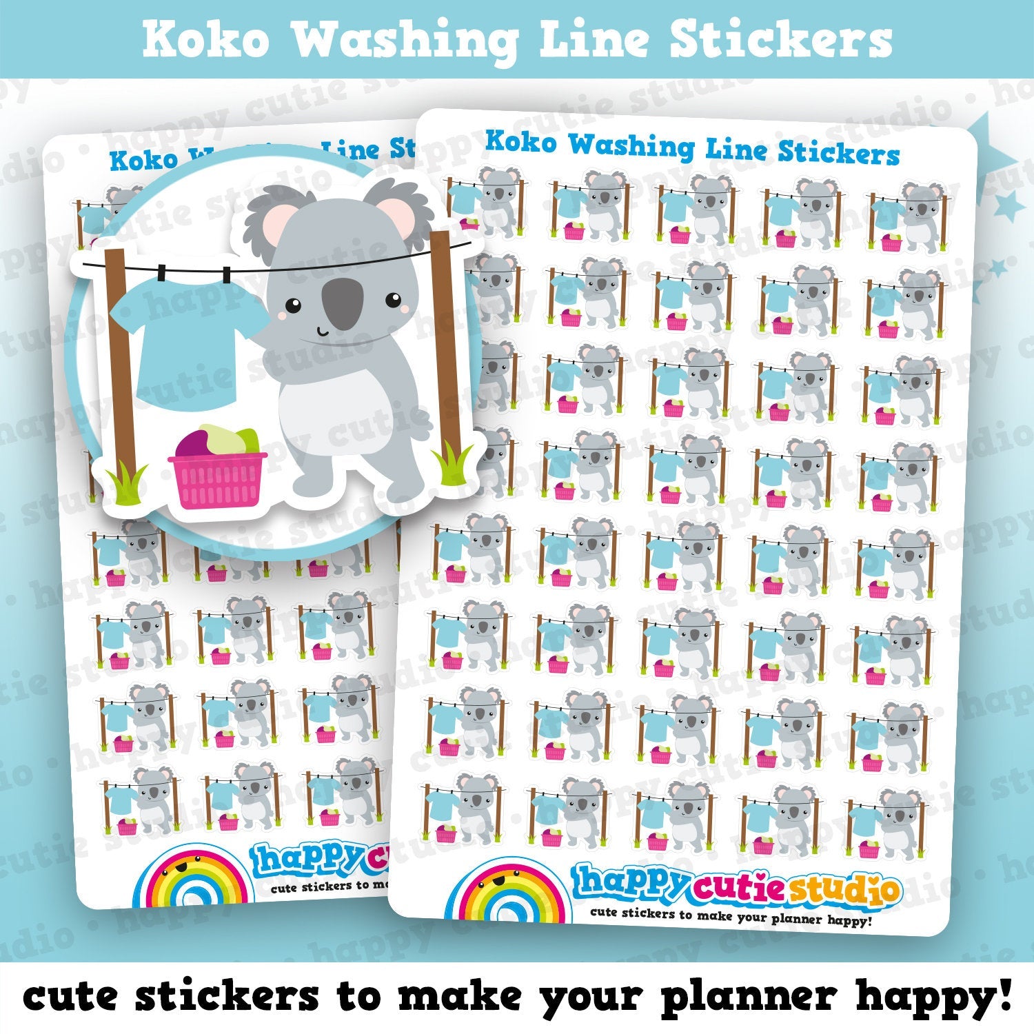 40 Cute Koko the Koala Laundry/Washing/Chores Planner Stickers