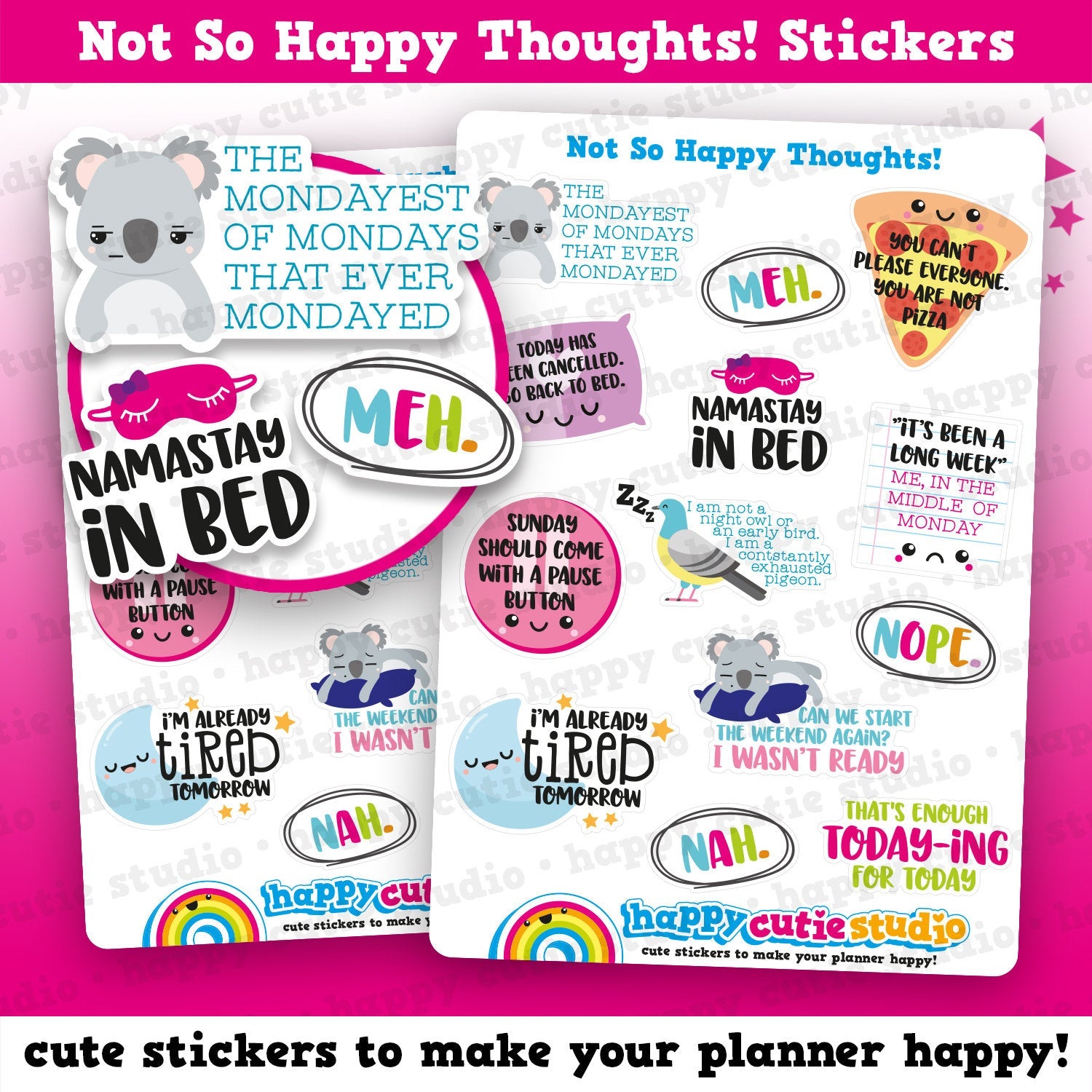 14 Cute Un-Motivational/Un-Inspirational/Not Happy Thoughts Planner Stickers
