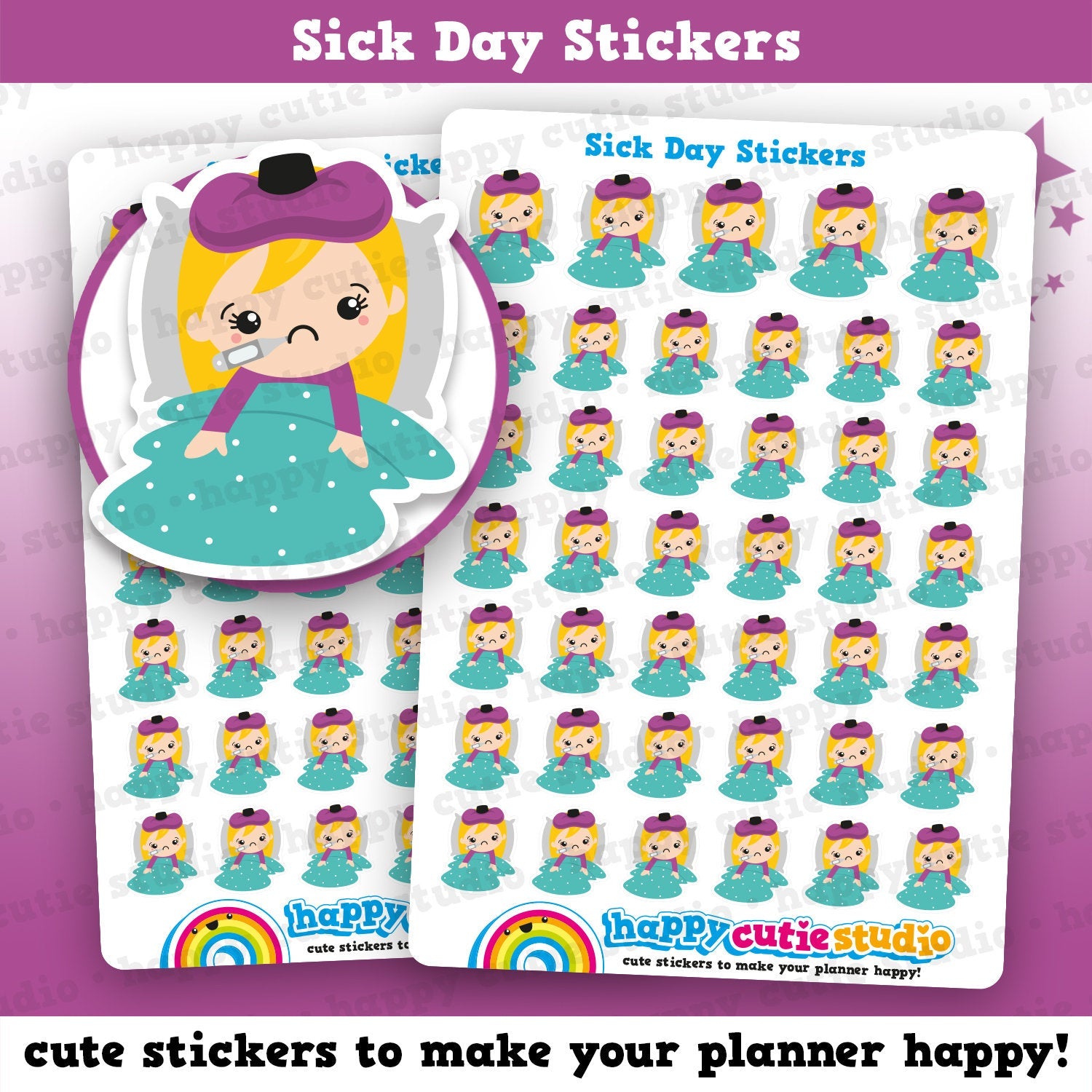 41 Cute Sick Day/Unwell/Poorly Girl Planner Stickers