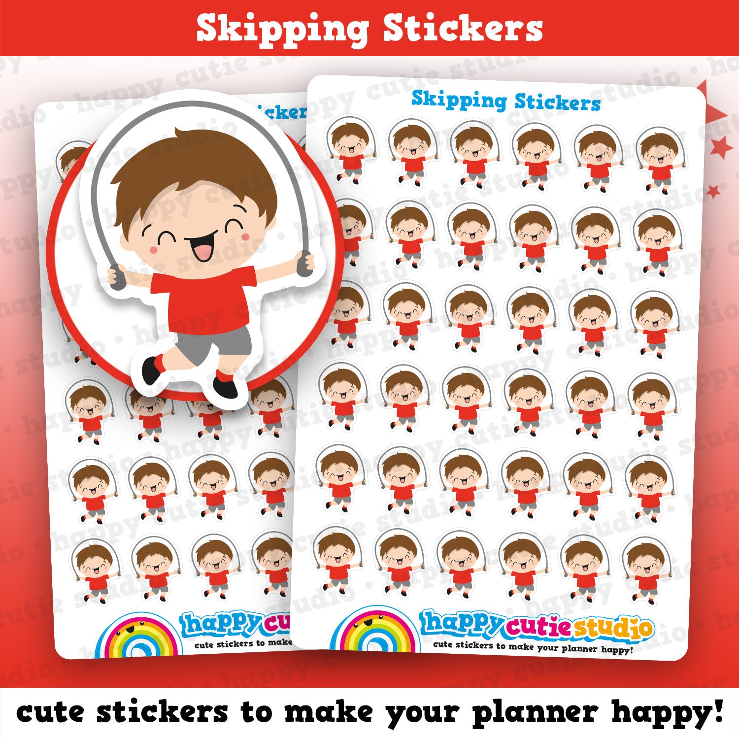 36 Cute Mini HCS Boys Skipping/Jump Rope Planner Stickers