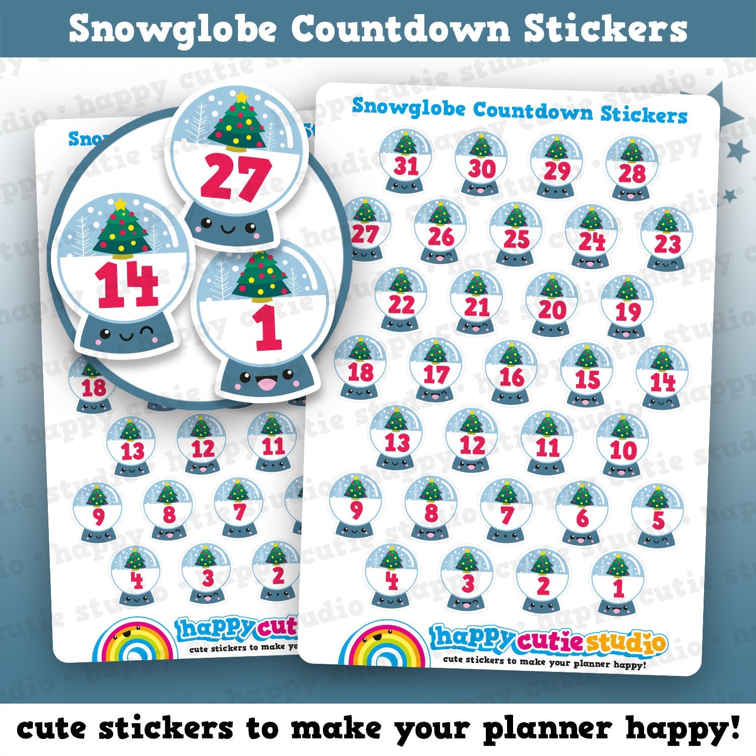 31 Cute Christmas Snowglobe Countdown/Date Cover Planner Stickers