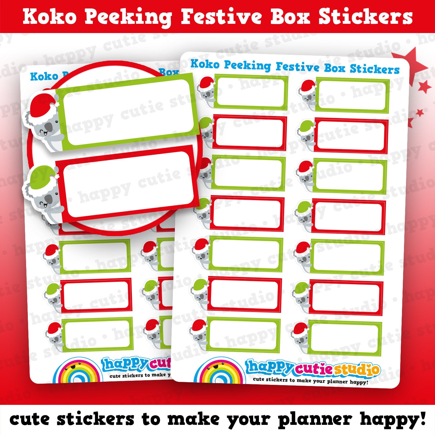 14 Cute Koko the Koala Peeking Festive Box Planner Stickers