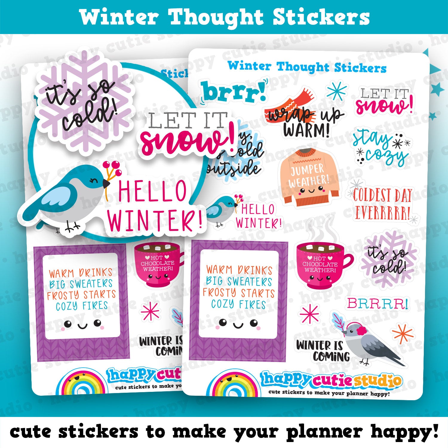 16 Cute Winter/Cold/Cute Thoughts  Planner Stickers