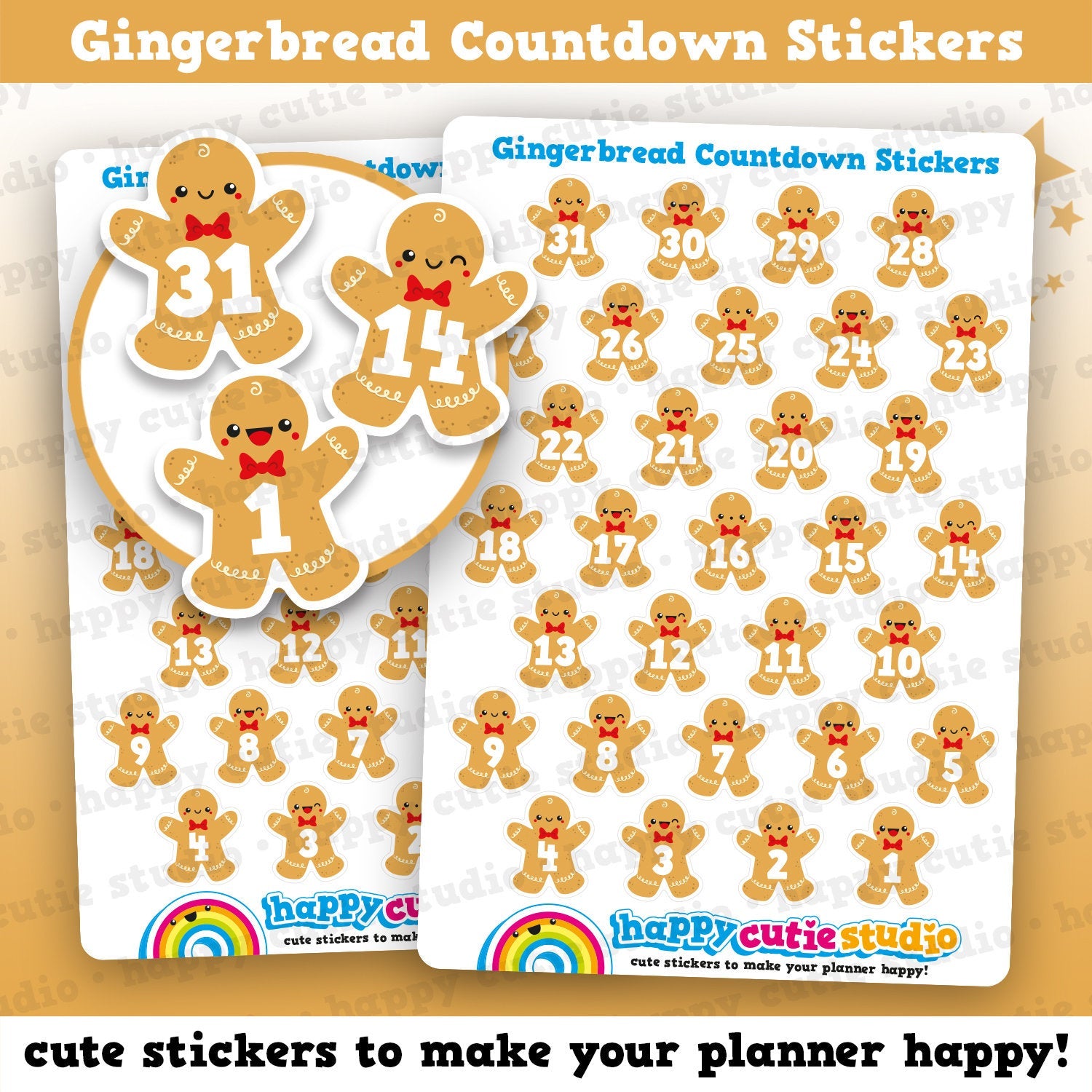 31 Cute Christmas Gingerbread Countdown/Date Cover Planner Stickers