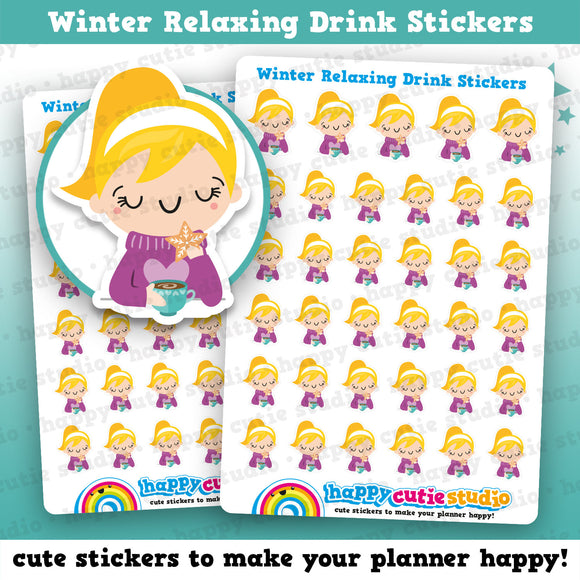 35 Cute Winter Relaxing Drink/Tea/Coffee Girl Planner Stickers