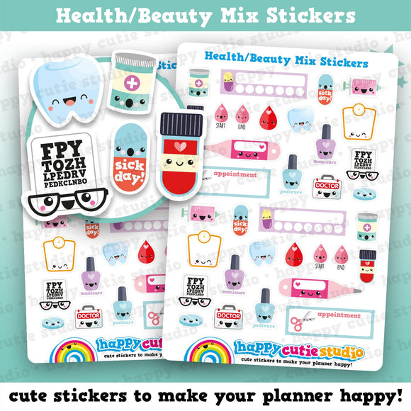 36 Cute Health and Beauty Mix Planner Stickers