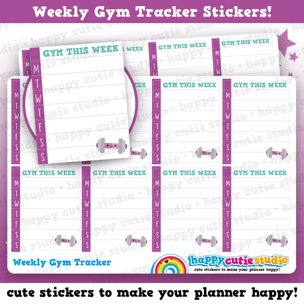 8 Cute Full Box Weekly Gym Tracker Planner Stickers