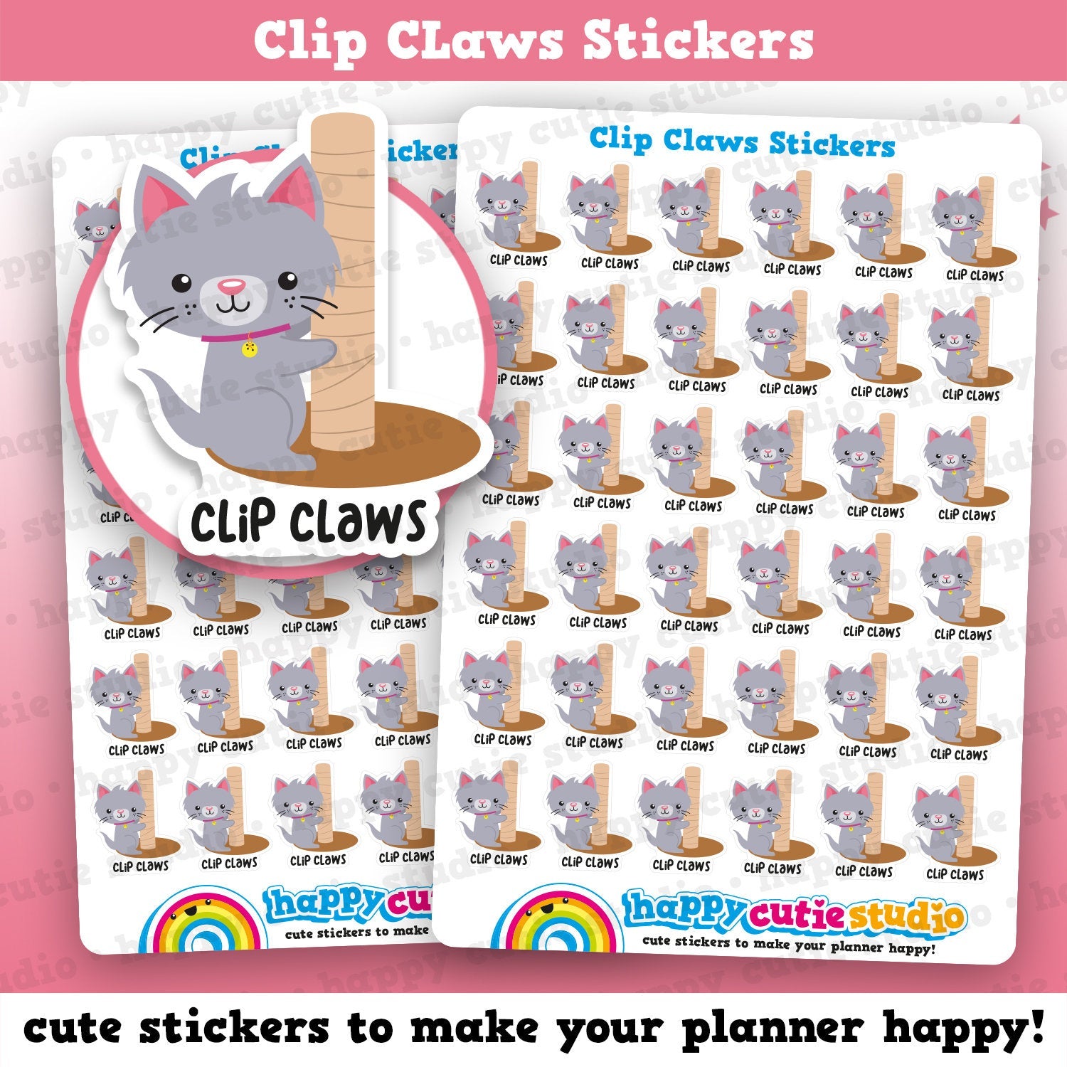 36 Cute Clip Claws Cat Care/Vet Planner Stickers