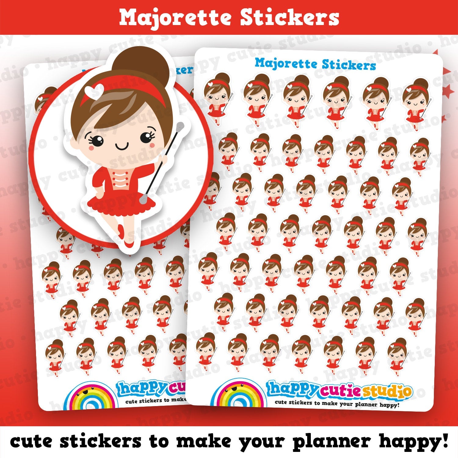 48 Cute Majorette/Baton/Cheer Girl Planner Stickers, Filofax, Erin Condren, Happy Planner,  Kawaii, Cute Sticker, UK