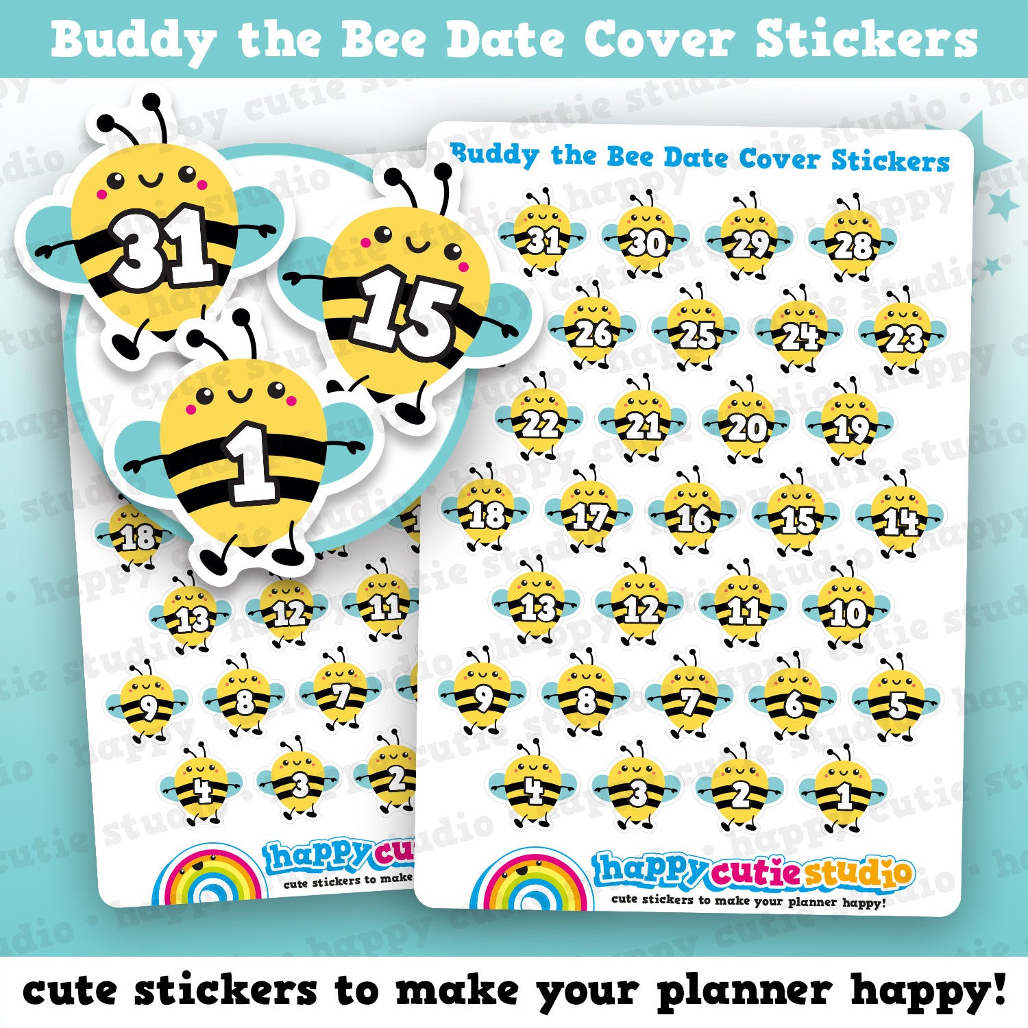 31 Cute Buddy the Bee/Bumblebee Countdown/Date Cover Planner Stickers