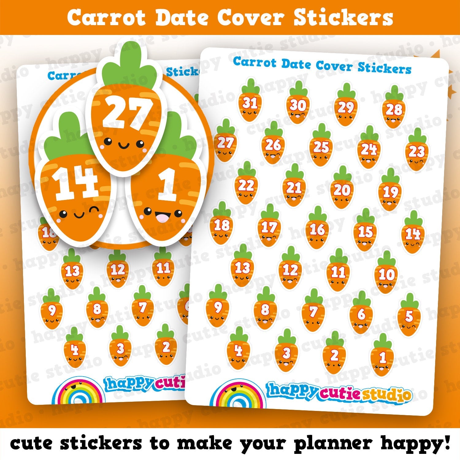 31 Cute Carrots the Rabbit/Carrot Countdown/Date Cover Planner Stickers