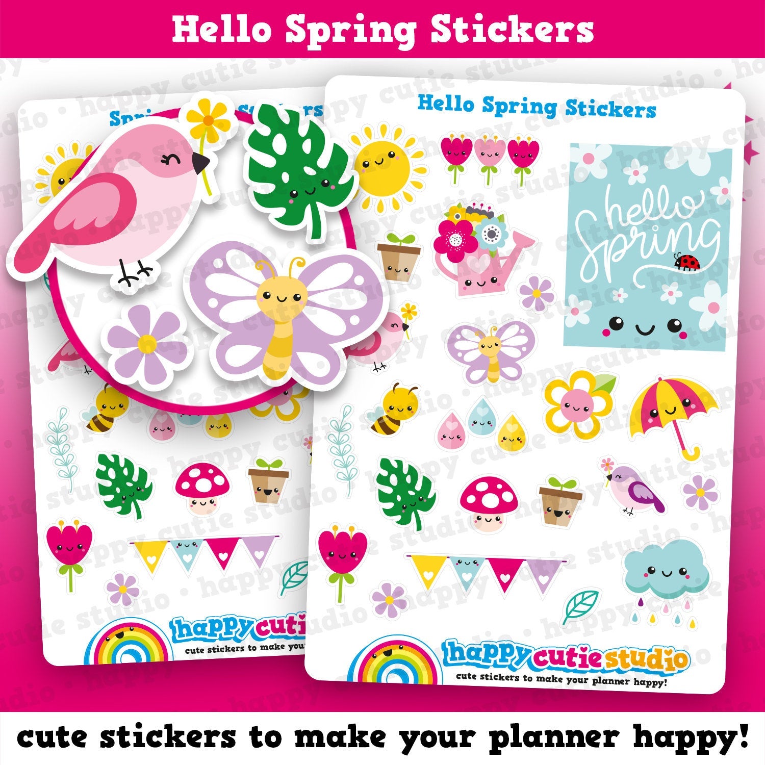 24 Cute Hello Spring Planner Stickers