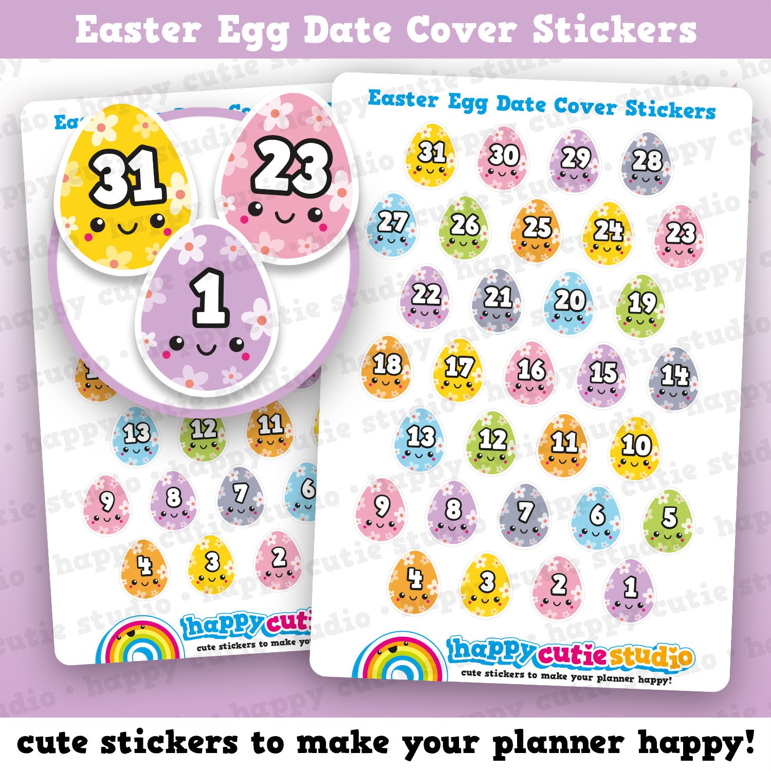31 Cute Easter Egg Countdown/Date Cover Planner Stickers