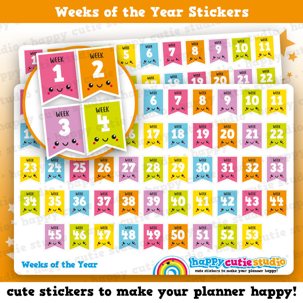 53 Cute Weeks Of The Year Flags Planner Stickers