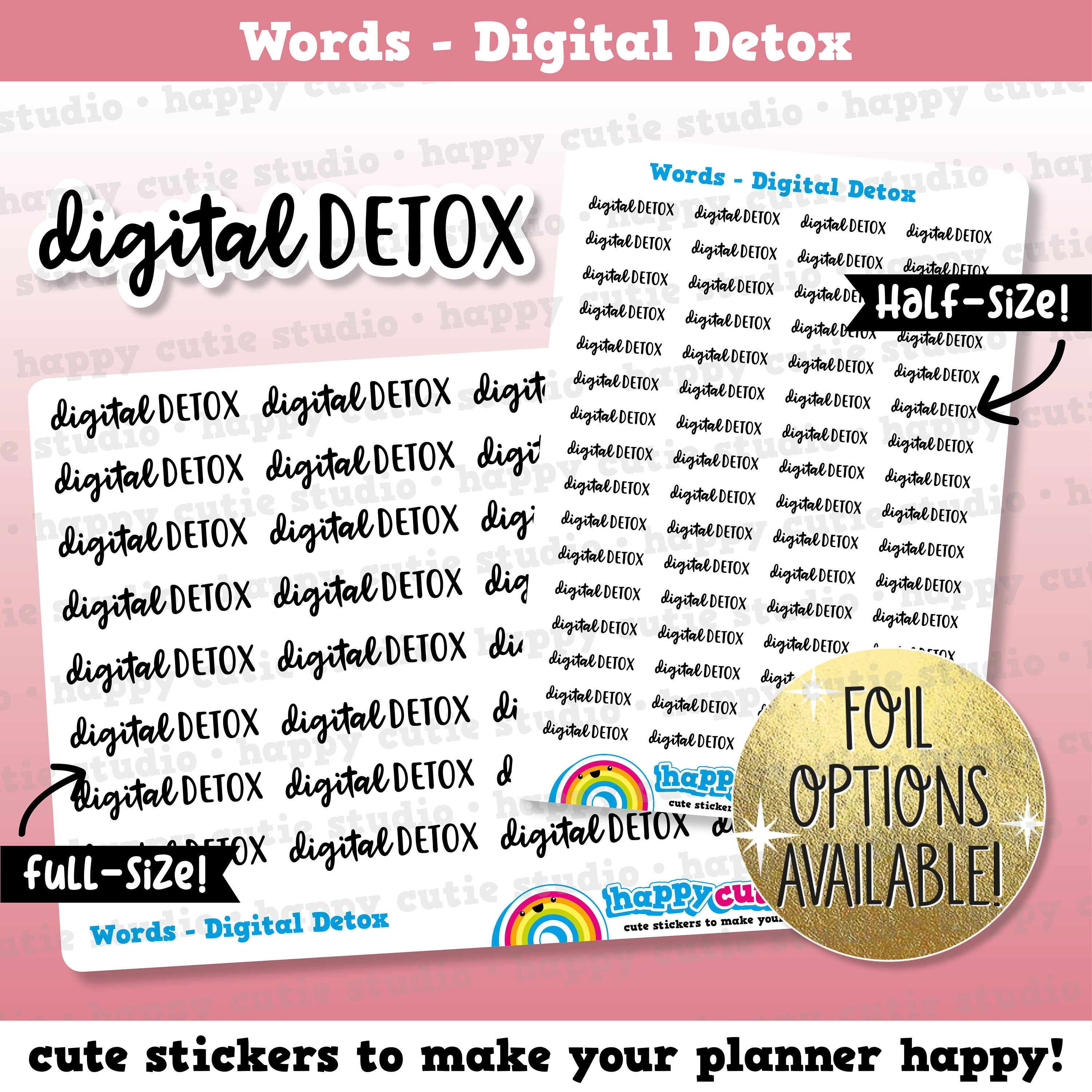 Digital Detox Words/Banners/Functional/Foil Planner Stickers