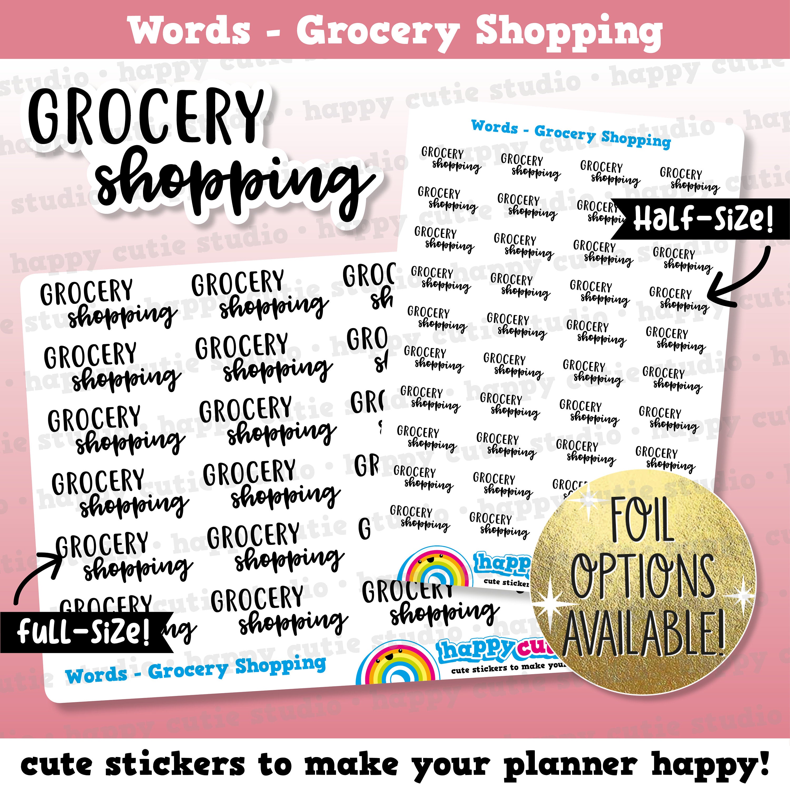 Grocery Shopping Words/Functional/Foil Planner Stickers