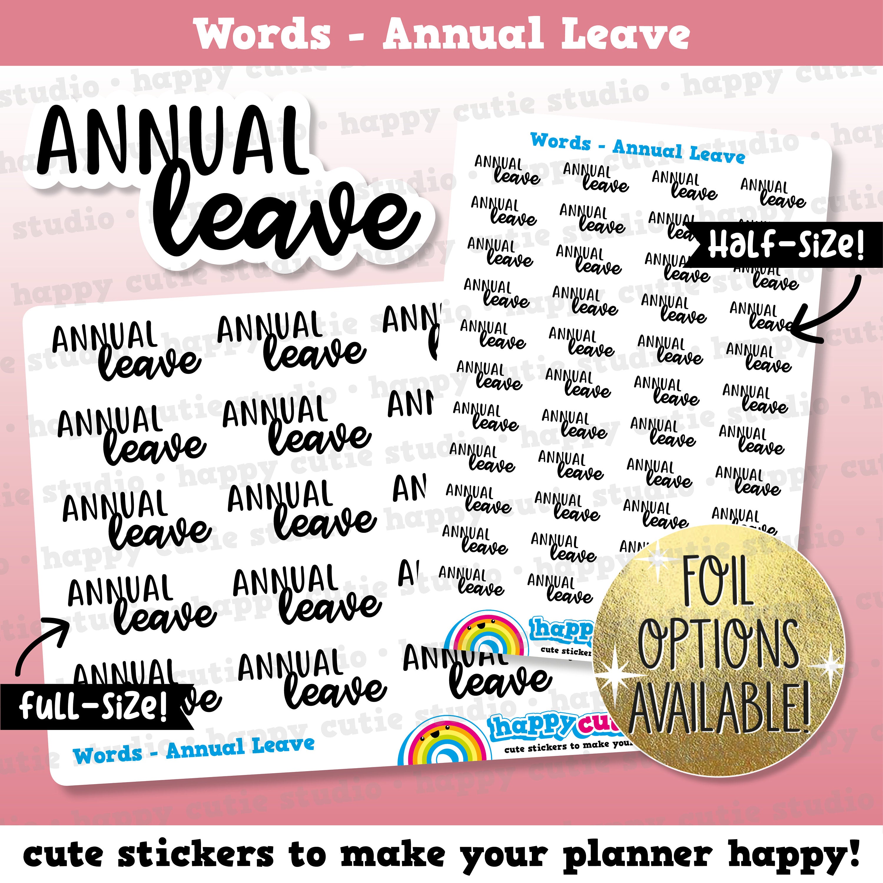 Annual Leave Words/Functional/Planner Stickers