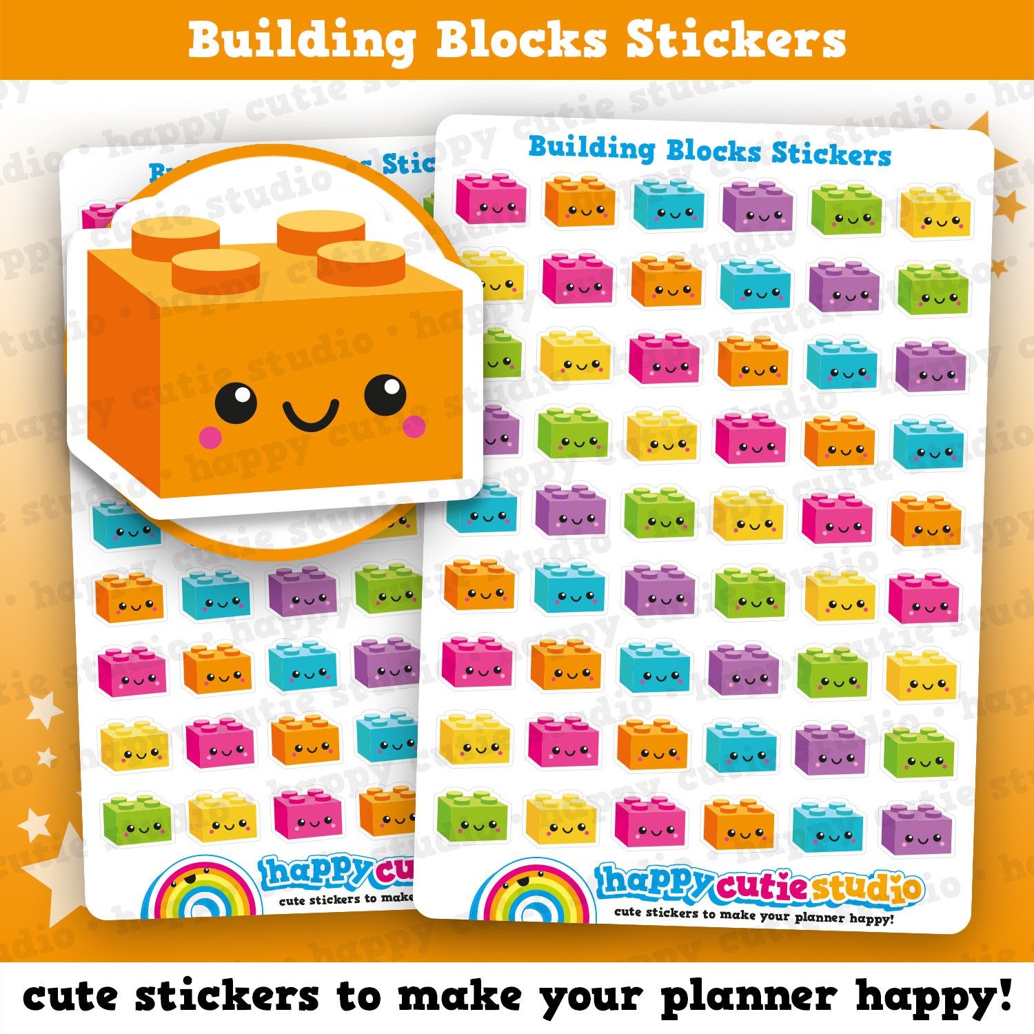 54 Cute Building Block Planner Stickers