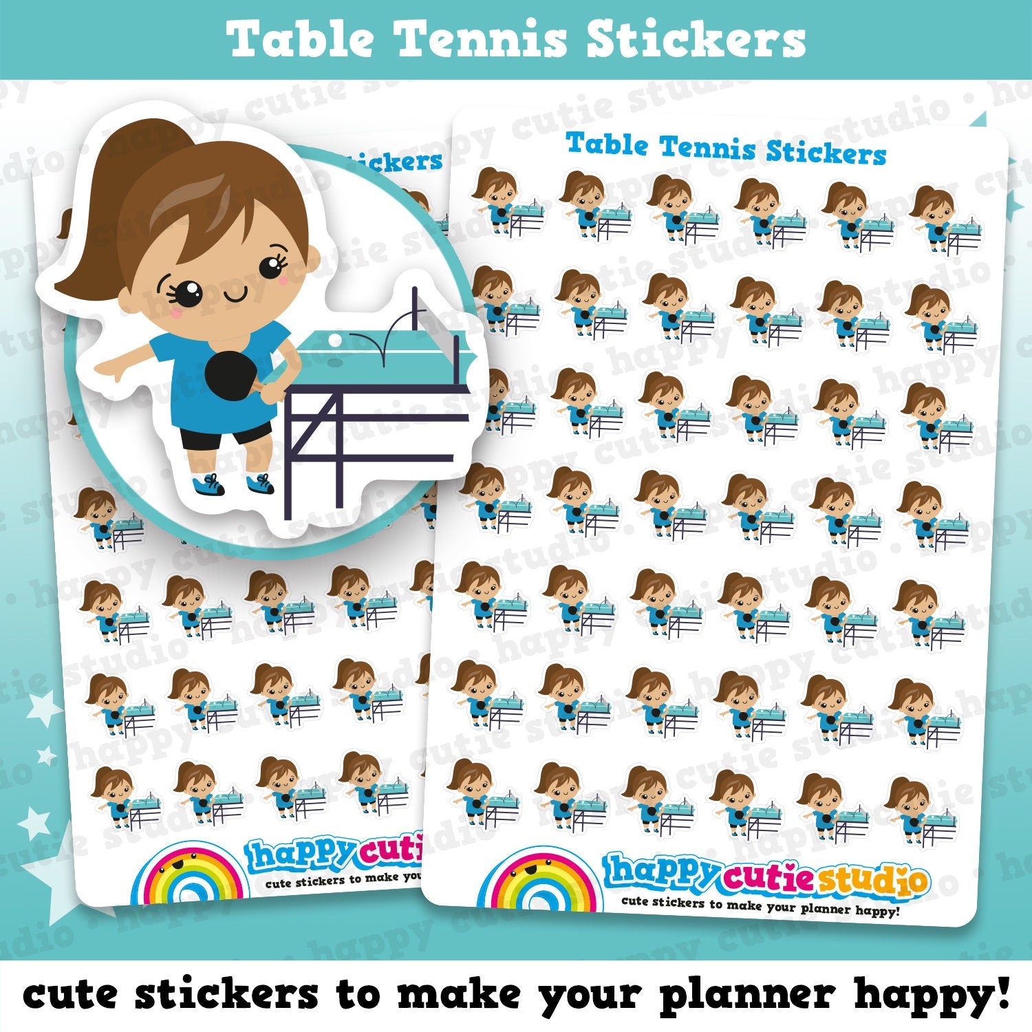 42 Cute Table Tennis Girl Planner Stickers