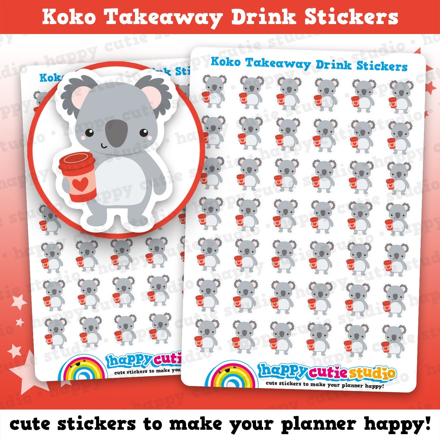 42 Cute Koko the Koala Takeaway Drink Planner Stickers