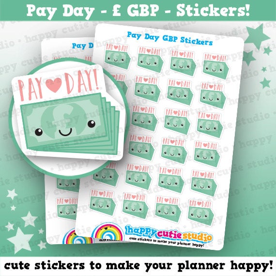 24 Cute Pay Day/Payday GBP Planner Stickers