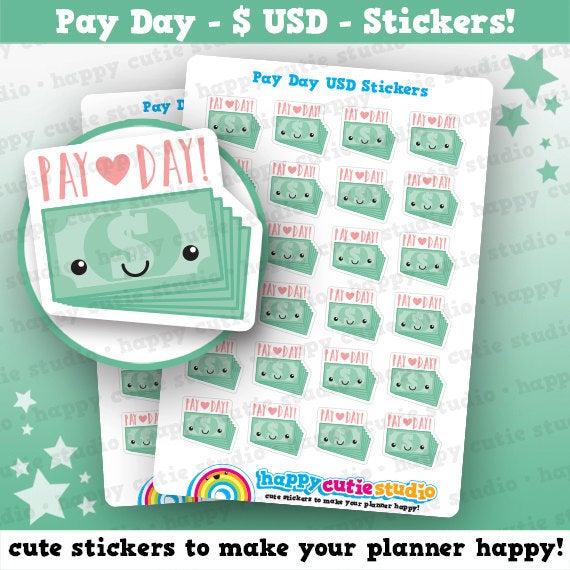 24 Cute Pay Day/Payday USD Planner Stickers