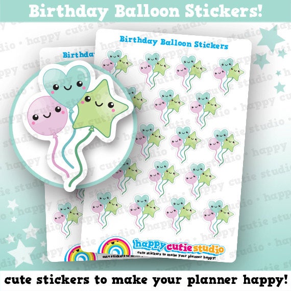 18 Cute Birthday Balloon Planner Stickers