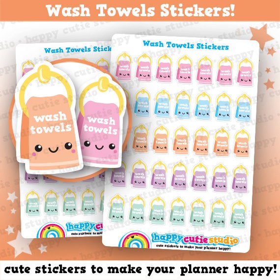 35 Cute Wash Towels/Clean/Chores Planner Stickers