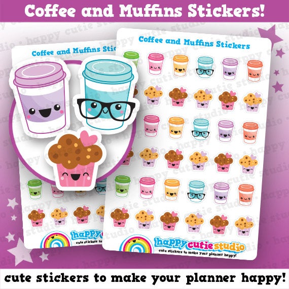 36 Cute Takeaway Coffee and Muffin Planner Stickers