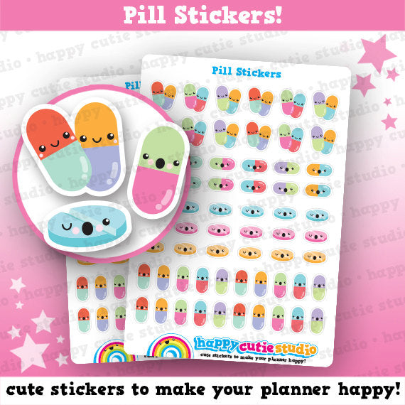 62 Cute Pill/Medicine/Tablet Planner Stickers